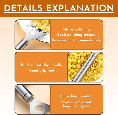 2Pcs Stainless Steel Corn Peeler & Kernel Remover Tool - 3-in-1 Corn Cob Stripper for Corn on the Cob, Pepper Seed Corer & Vegetable Slicer - Multi-Function Kitchen Gadget with Non-Slip Grip (Silver)