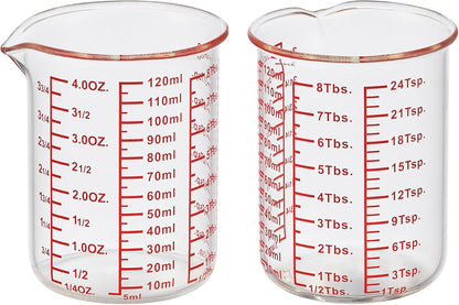 High Borosilicate Glass Measuring Cup-V-Shaped Spout，Glass Measuring Beaker for Kitchen or Restaurant, Easy to Read, 60 ML (2 Oz)-Pack of 2