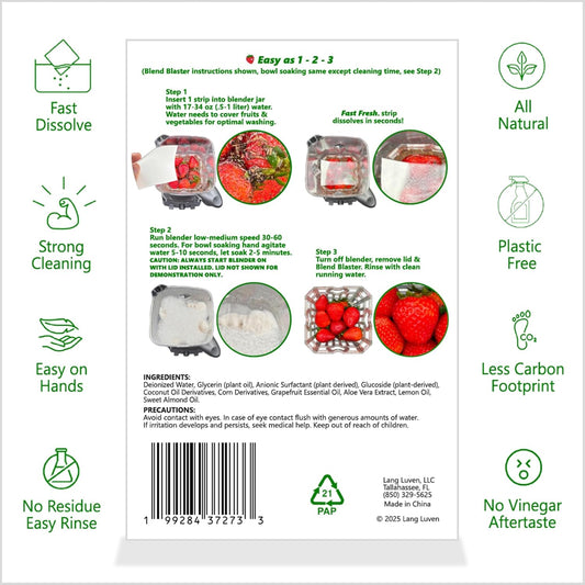 Fruit & Vegetable Washing Strips | Plant-Based, Food-Safe Produce Cleaner | Dissolvable Veggie Wash Removes Contaminants, Waxes & Dirt | All-Natural | Travel | 3 Packs of 30