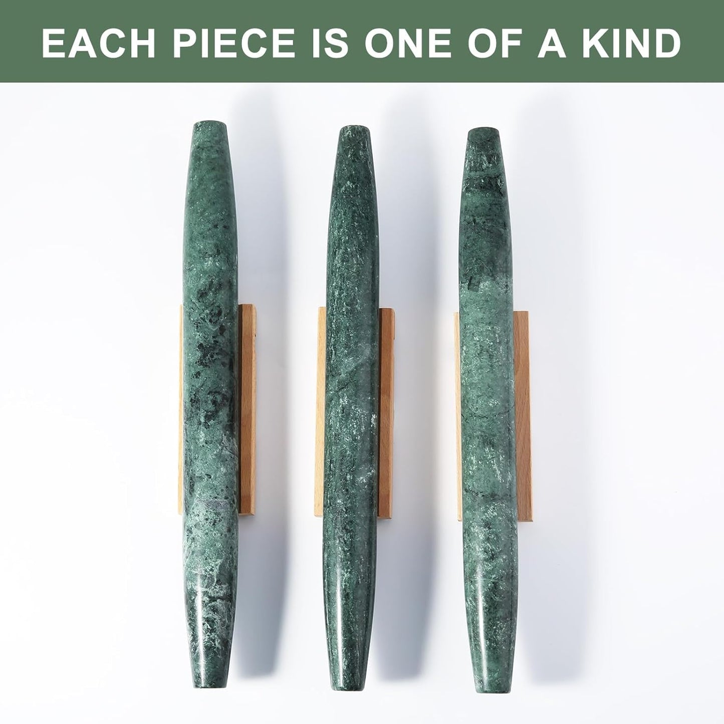 Marble French Rolling Pin for Baking, 12 Inch Non Stick Polished Rolling Pin for Dough, Heavy Dough Roller for Fondant Pizza Pie Crust Cookie Pastry Bread, Kitchen Baking (Indian Green)