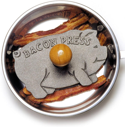 Norpro Cast Iron Pig Shaped Bacon Press with Wood Handle