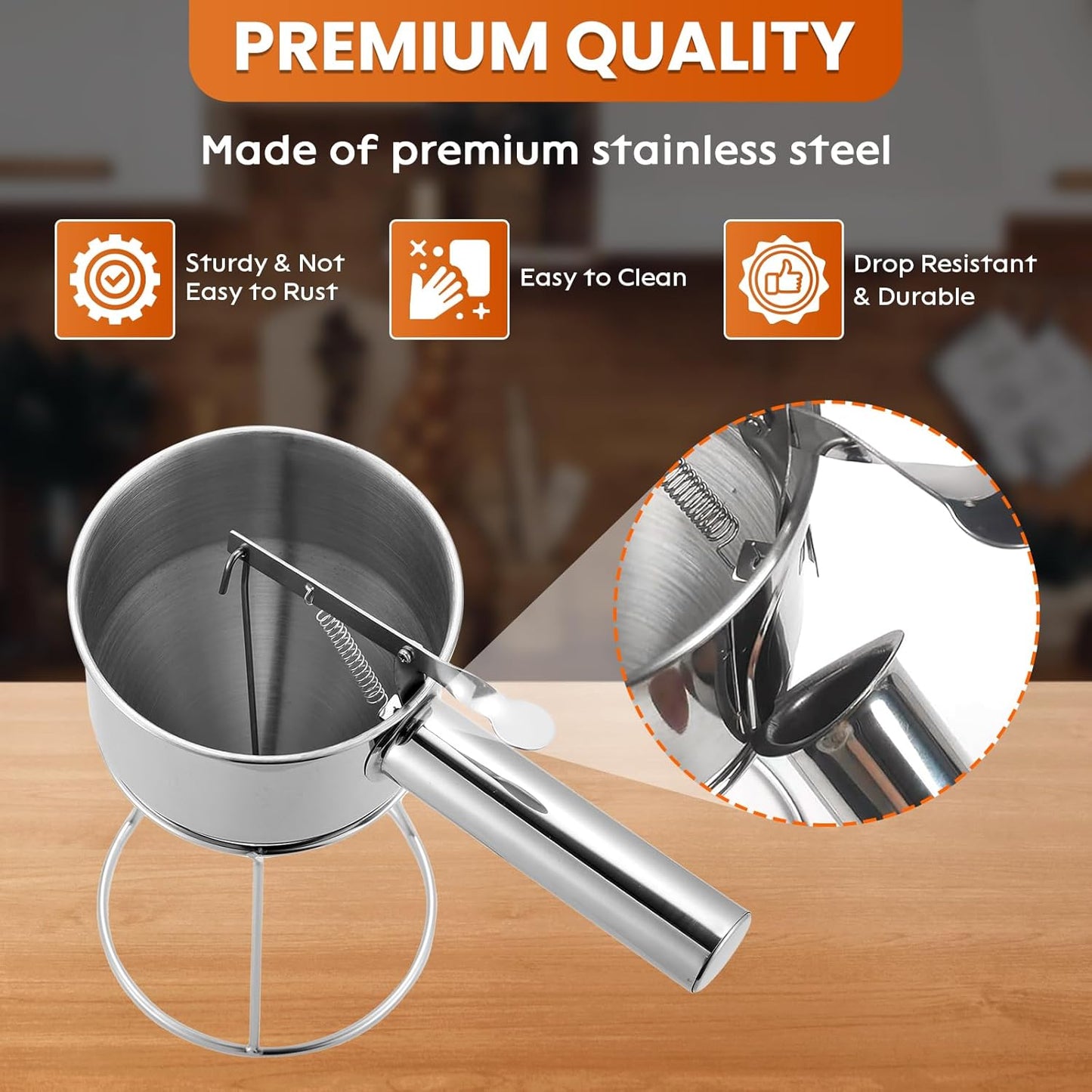 1200ML/40OZ Stainless Steel Pancake Batter Dispenser, Piston Funnel Dispenser with Stand Detachable Handle for Takoyaki Baking Cake Desserts with 4PCS Nozzles