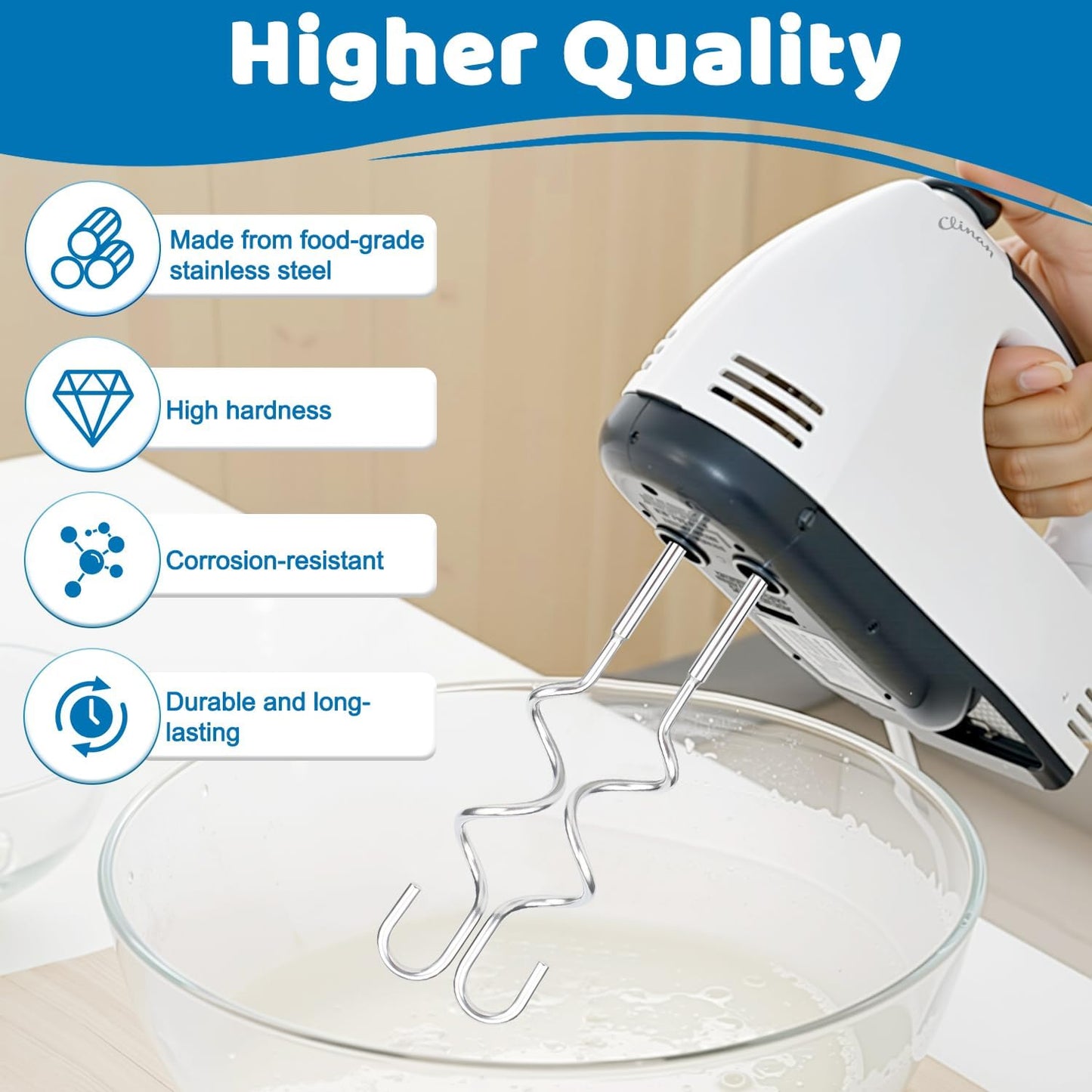 6 Pcs Hand Mixer Beater Attachments for KitchenAid Hand Mixers KHM3 KHM5 KHM7 KHM9, Stainless Steel Hand Mixer Beaters, Whisk, Blending Rod and Dough Hooks