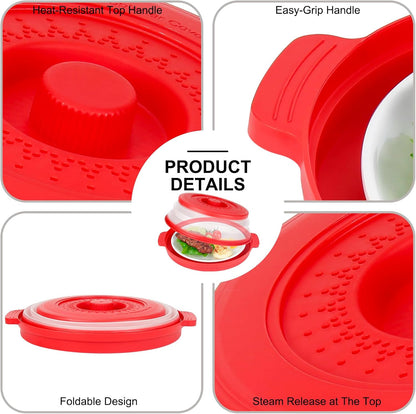 10.7 Inch Microwave Food Cover with Heat Insulation Mat, Anti-Scald Collapsible Microwave Splatter Cover, Multi-Functional as Colander & Fruit Plate, Dishwasher Safe, Ideal for Meal Prep (Gray)