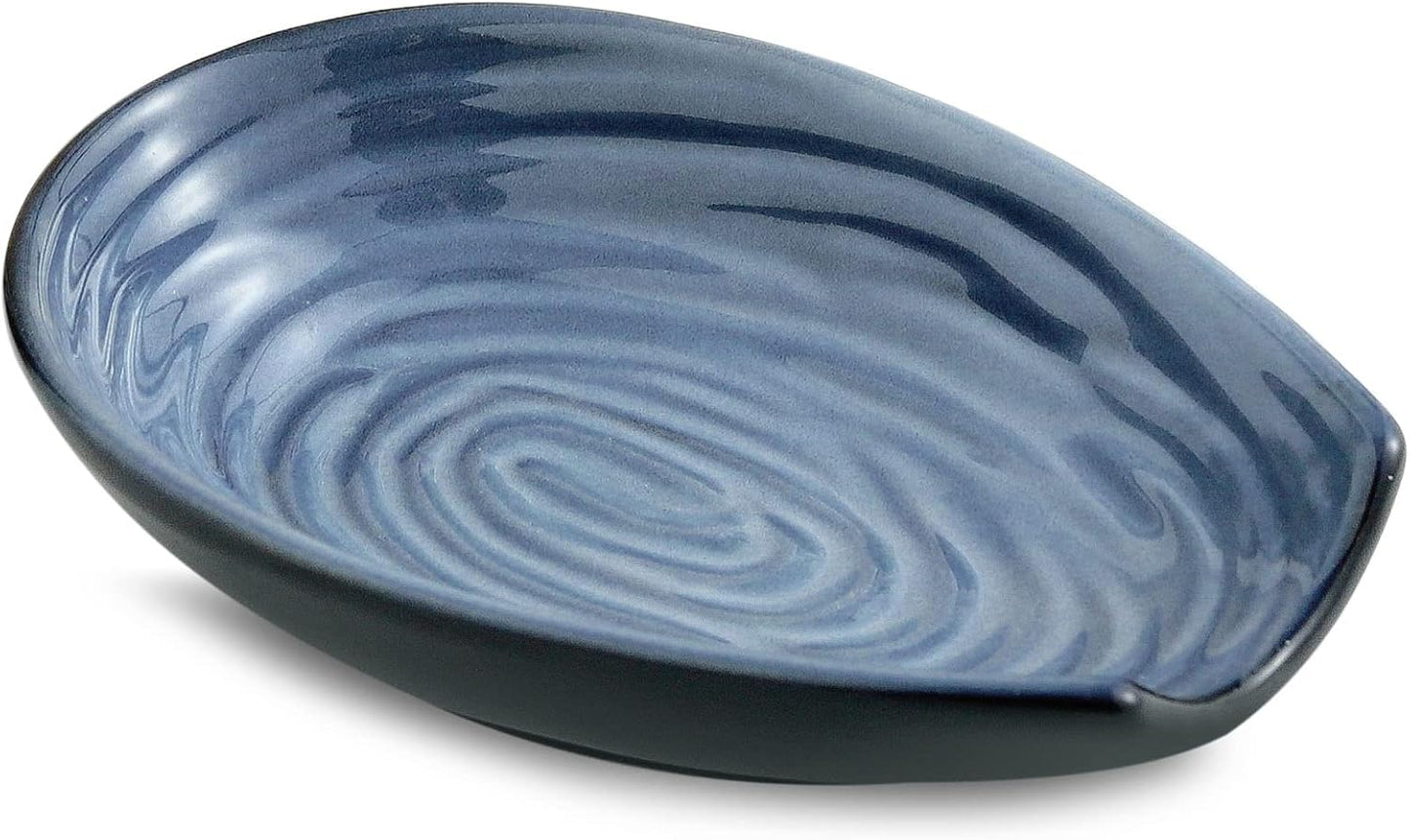Hasense Spoon Rest for Stove Top - Blue Swirl Pattern Spoon Holder for Stove, Heat-Resistant Spoon Rest for Kitchen Counter, Ceramic Cooking Utensil Rest Ladle Holder for Spatula or Tong, 5.7 Inch