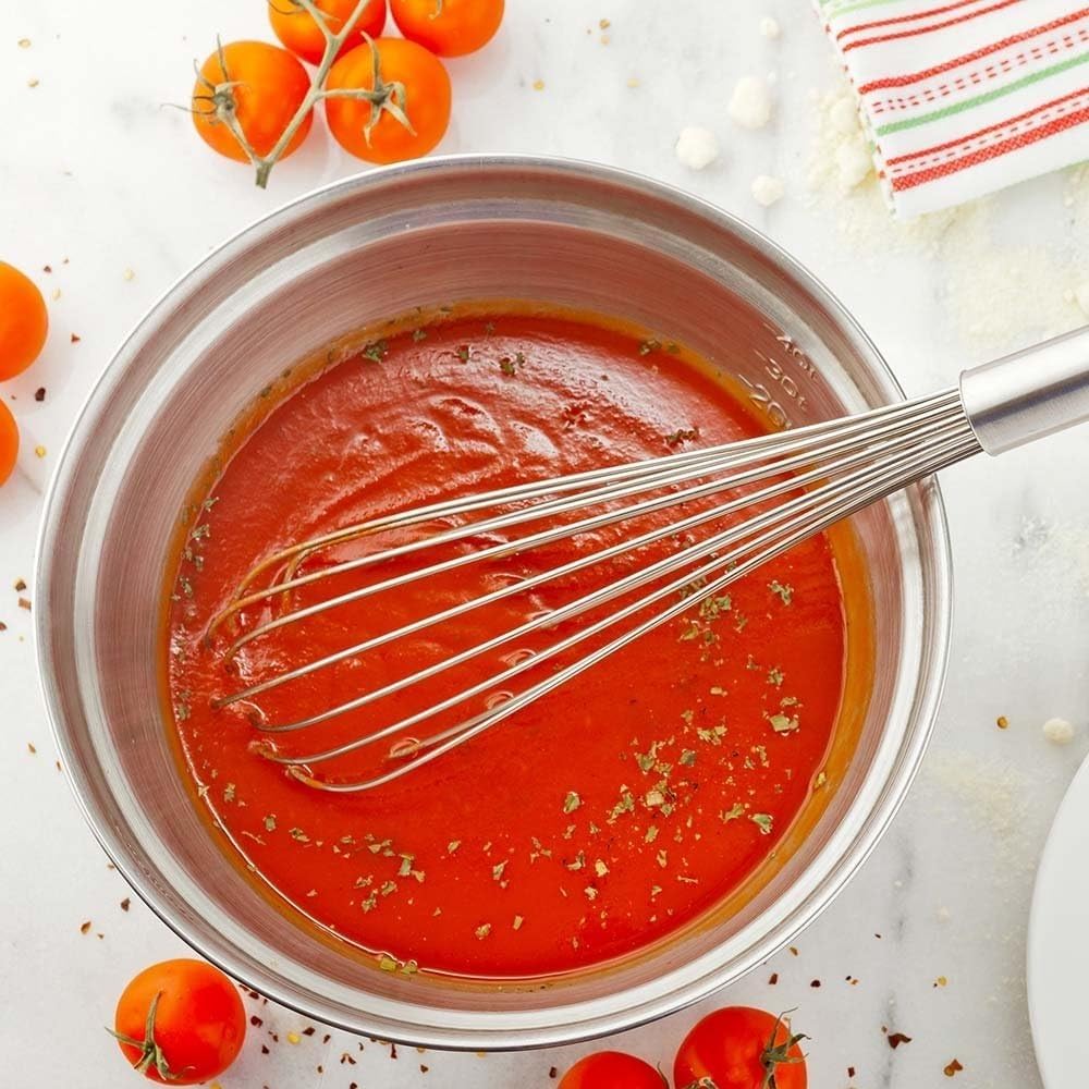 Soro Essentials- 14" Stainless Steel Piano Wire Whip- Thin Flexible Wire Whisk for Whisking Cooking Beating Blending Stirring Ingredients Mixing Sauces Baking Tools Cake Bread Pizza Pastry Biscuits