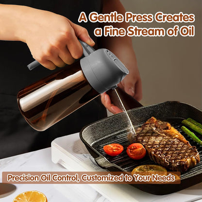 YARRAMATE 2Pcs 16oz/470ml Dark Brown Oil Sprayer for Cooking with Stickers, Food-grade Premium 2 in 1 Olive Oil Dispenser Bottle for Kitchen Gadgets, Air Fryer, Salad, Frying, BBQ (Black&OliveGreen)