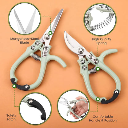 Plant Scissors with Lock 2 Pack, 6'' Bypass Hand Pruner & 6.7" Precision Garden Scissors Rust Resistant Hand Sprout Pruning Shears Gardening Tools for Herbs, Plants