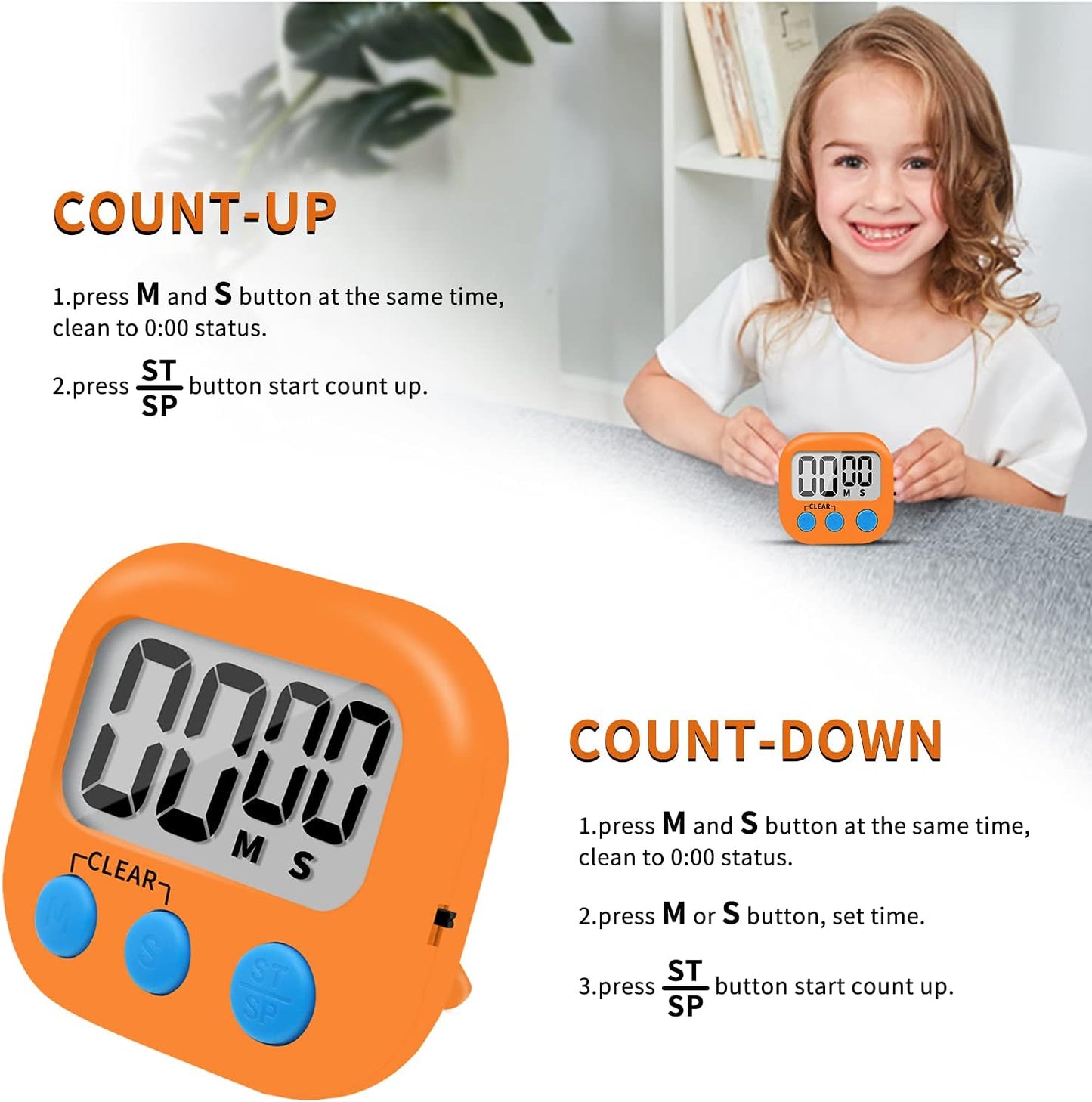 6 Pack Small Digital Kitchen Timer Magnetic Back and ON/Off Switch,Minute Second Count Up Countdown (Red)