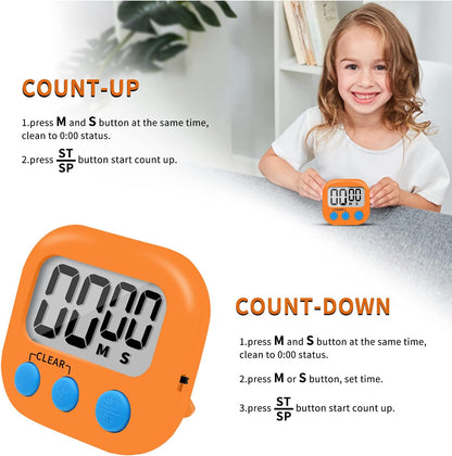 6 Pack Small Digital Kitchen Timer Magnetic Back and ON/Off Switch,Minute Second Count Up Countdown (Red)