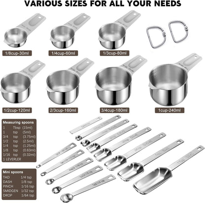 20PCS Measuring Cups and Spoons Set, Stainless Steel Stackable Nesting Measuring Set with Leveler for Baking, Cooking, Dry & Liquid Ingredients