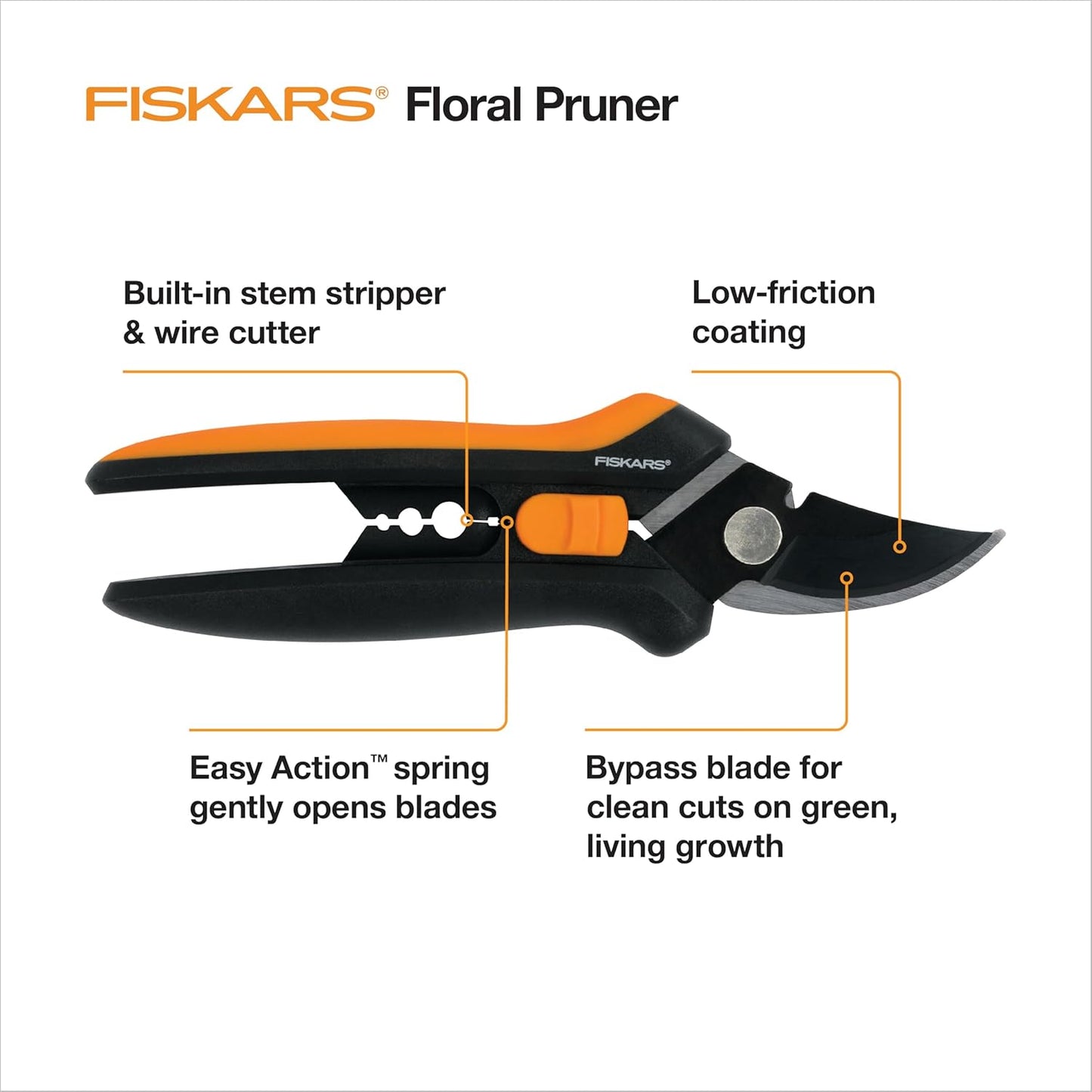 Fiskars 6" Pruning Scissors for Flowers, Buds, Weeds and Small Plants, Garden Snips with Resin Resistant Nonstick Stainless Steel Blades, Gardening Trimmers with Comfortable Handle