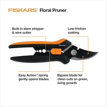 Fiskars 6" Pruning Scissors for Flowers, Buds, Weeds and Small Plants, Garden Snips with Resin Resistant Nonstick Stainless Steel Blades, Gardening Trimmers with Comfortable Handle