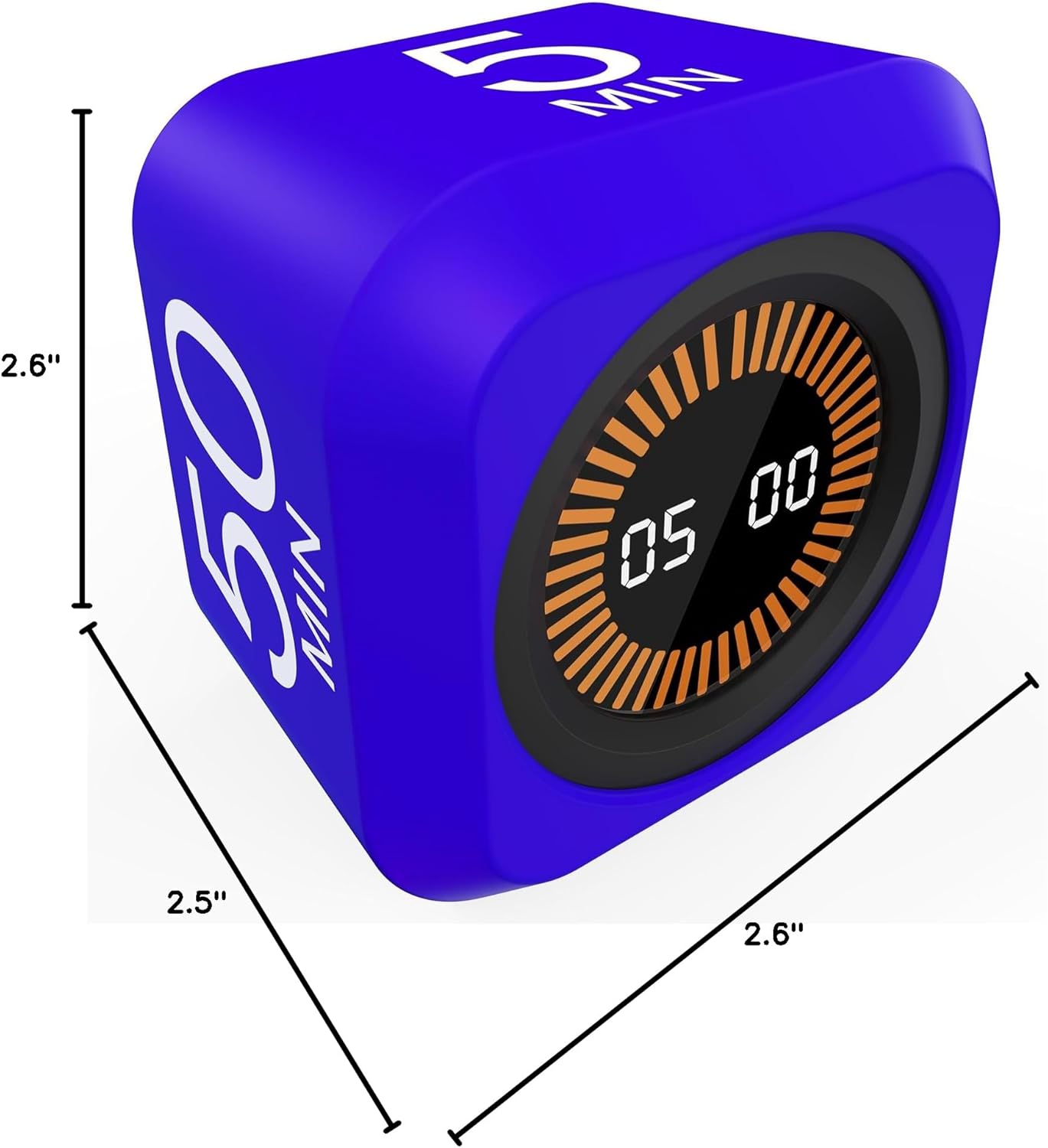 Rotating Cube Pomodoro Visual Timer 5, 25, 10 50 Minutes Preset, Rechargeable Desk Productivity Flip Custom Countdown Timer w/Silicone Cover, Silent Mode for ADHD Study, Work, School(Orange)