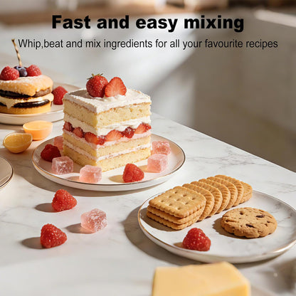 Camic Electric Hand Mixer with 9 Speeds, Powerful Motor, Cordless Hand Mixer with Whisk, Dough Hook and Mixing Rod for Whipping Eggs, Cream, Butter, Jam, Kneading Dough and Blending (White+Black)