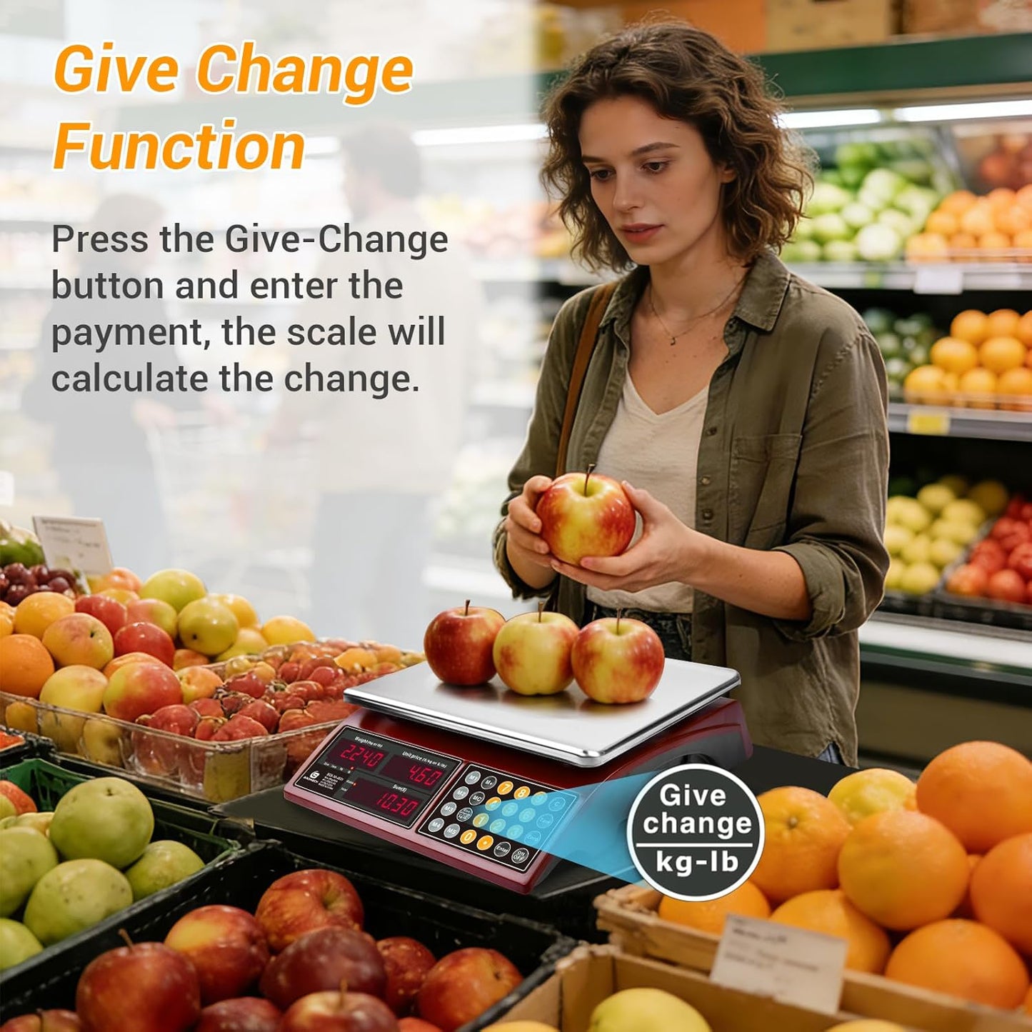 Commercial Food Scale 66lb/30kg, High Precision Digital Price Computing Scale for Farmers Marke, Deli, Dual Backlit LCD Display, Stainless Steel Platform, Rechargeable Battery for Produce Meat