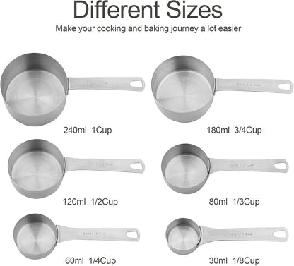 Smithcraft Measuring Cups and Spoons Set 15, Metric & US 18/8 Stainless Steel Measuring Cups and Spoons Set for Baking & Kitchen, 6 Measure Cups & 7 Spoons Leveler & Measure Equivalents for Dry&Liquid