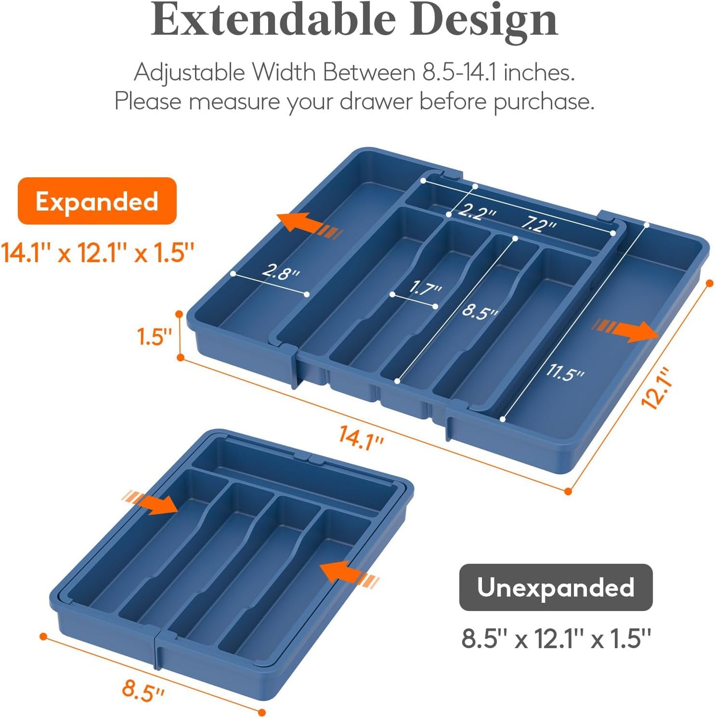 Lifewit Silverware Drawer Organizer, Expandable Utensil Tray for Kitchen, BPA Free Flatware and Cutlery Holder, Adjustable Plastic Storage for Spoons Forks Knives, 11-18 x 14", Black