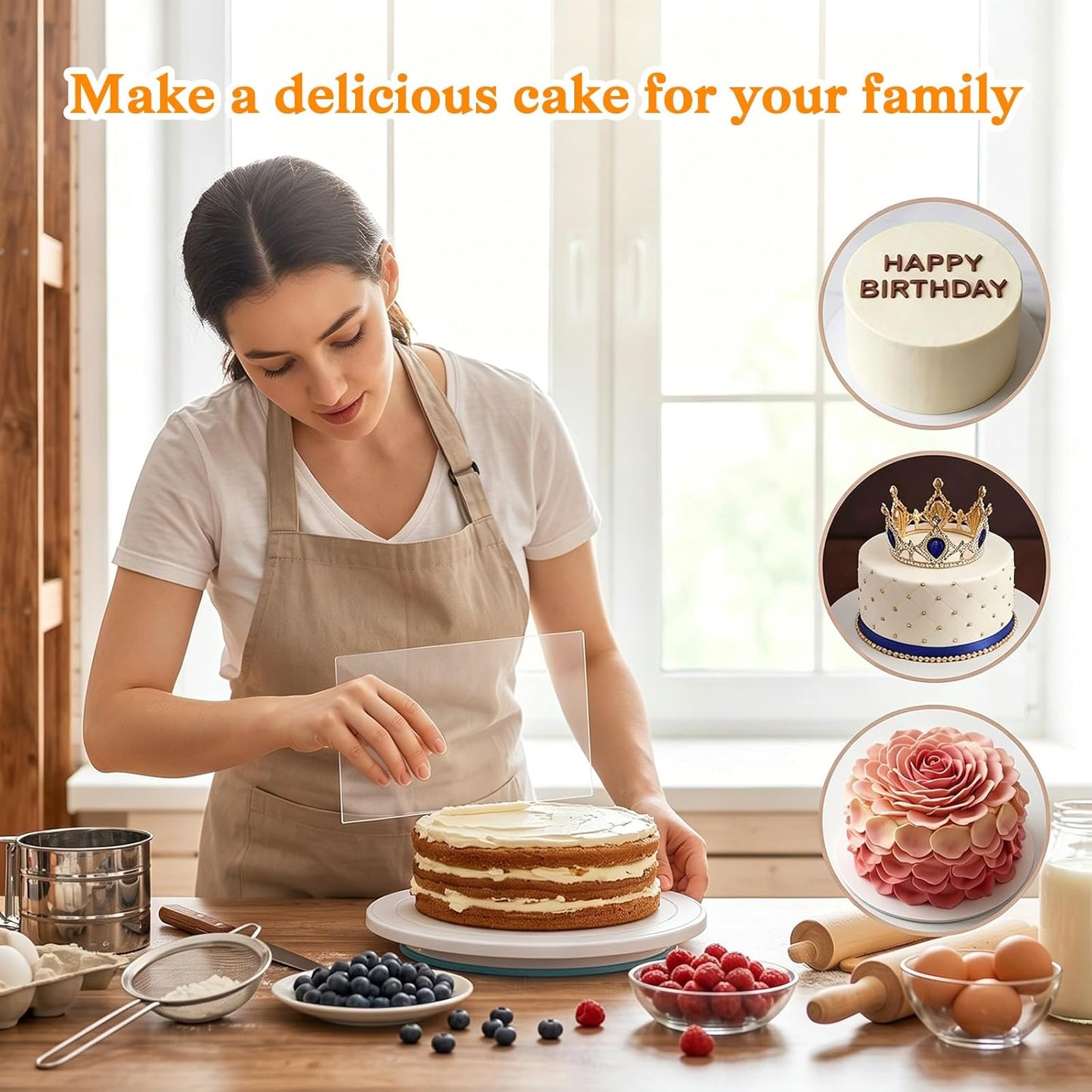 Acrylic Cake Scraper 8 Inch Clear Cake Scraper Smoother Large Smoother Acrylic Scrapers for Cream Frosting Pastry Cutter (With Protective Film)