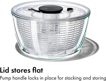 OXO Good Grips Glass Salad Spinner - Large 6.22-Qt Lettuce & Fruit Washer, Borosilicate Glass Bowl, BPA-Free, Easy Pump