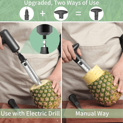 Newness Pineapple Corer with Knife, [Upgraded, Electric & Manual] Stainless Steel Fruit Pineapple Cutter with Electric Drill Accessory, Pineapple Slicer Remover Kitchen Tool with Measure Mark, Yellow