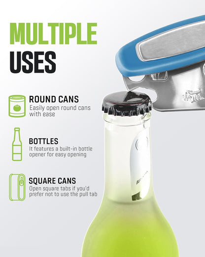 Multifunctional Can Opener Manual, Durable Heavy Duty Handheld Strong Can Opener with Smooth Cutting Edge, Friendly Kitchen Essentials Tool for Seniors, Camping and Bottle Opening-Black