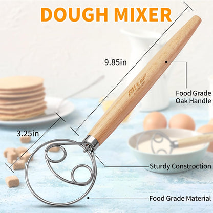 ALLTOP Danish Dough Whisk - Ultimate Dutch Mixer Hand Utensil with Stainless Steel Dough Hook - Essential Sourdough Stirring Stick for Perfect Bread Making Tool