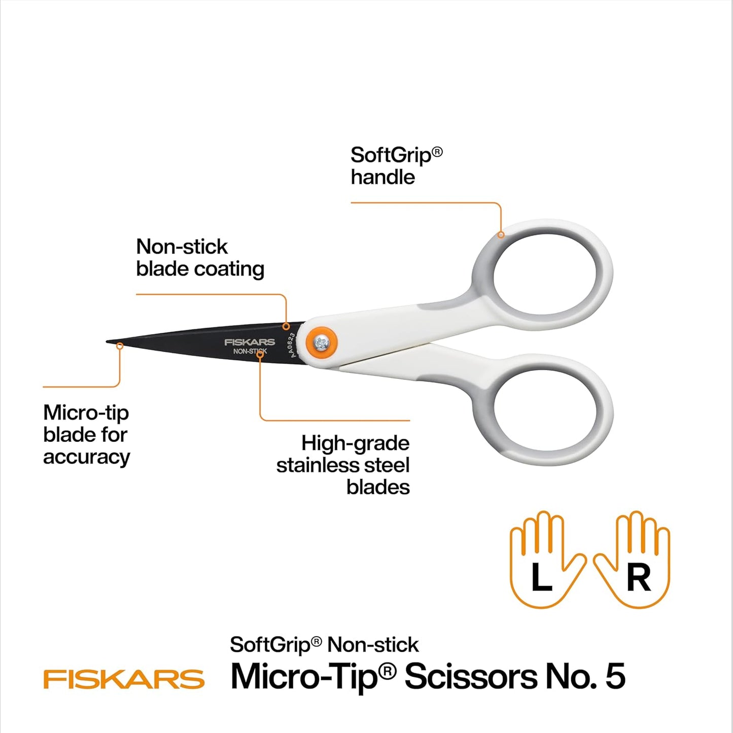 Fiskars Micro Trip Scissors, SoftGrip Precision Cutting Shears, Non-Stick Stainless Steel Blades, 5 inches