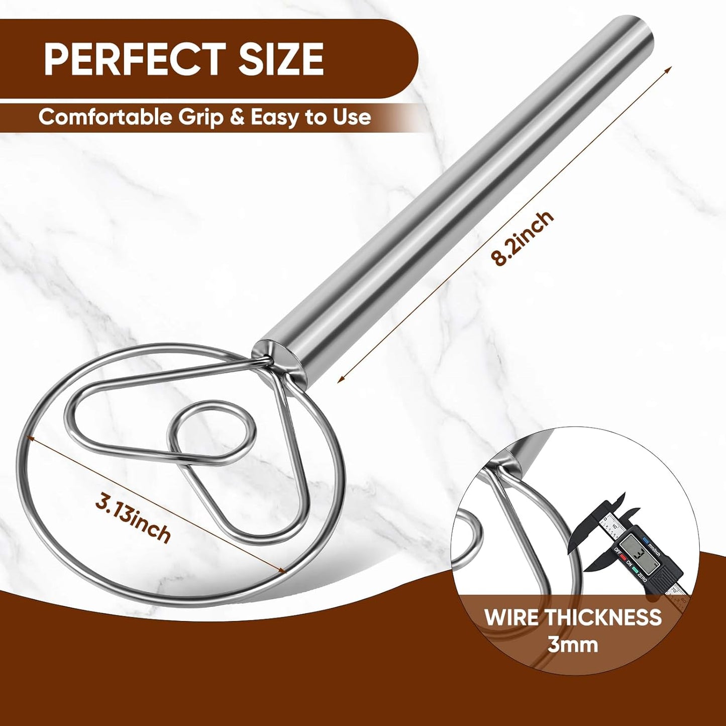Maxjoy Danish Dough Whisk Wooden Dutch Bread Mixer with Stainless Steel Hook for Sourdough Baking Hand Tool
