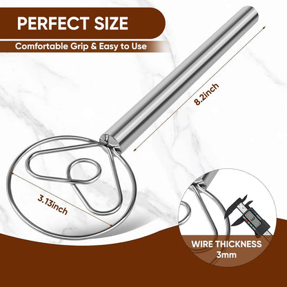Maxjoy Danish Dough Whisk Wooden Dutch Bread Mixer with Stainless Steel Hook for Sourdough Baking Hand Tool