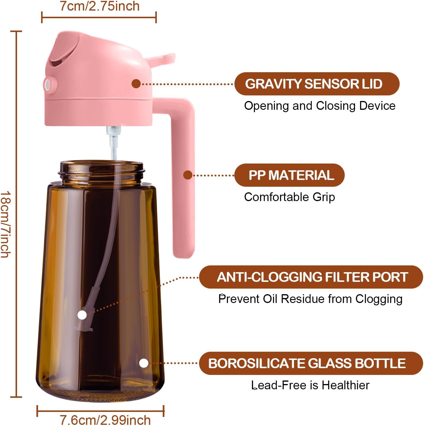 YARRAMATE 16oz/470ml Light Blocking Oil Sprayer for Cooking with Stickers, Food-Grade 2 in 1 Olive Oil Dispenser Bottle for Kitchen, Premium Dark Amber Glass Oil Bottle for Air Fryer, BBQ (Black)