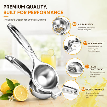 TEZZ Premium Lemon Squeezer, Large Heavy Duty Handhelp Juicer for Lemon, Metal Hand Press Citrus Juicer, Lime Squeezer Bar Tool, Manual Citrus Press