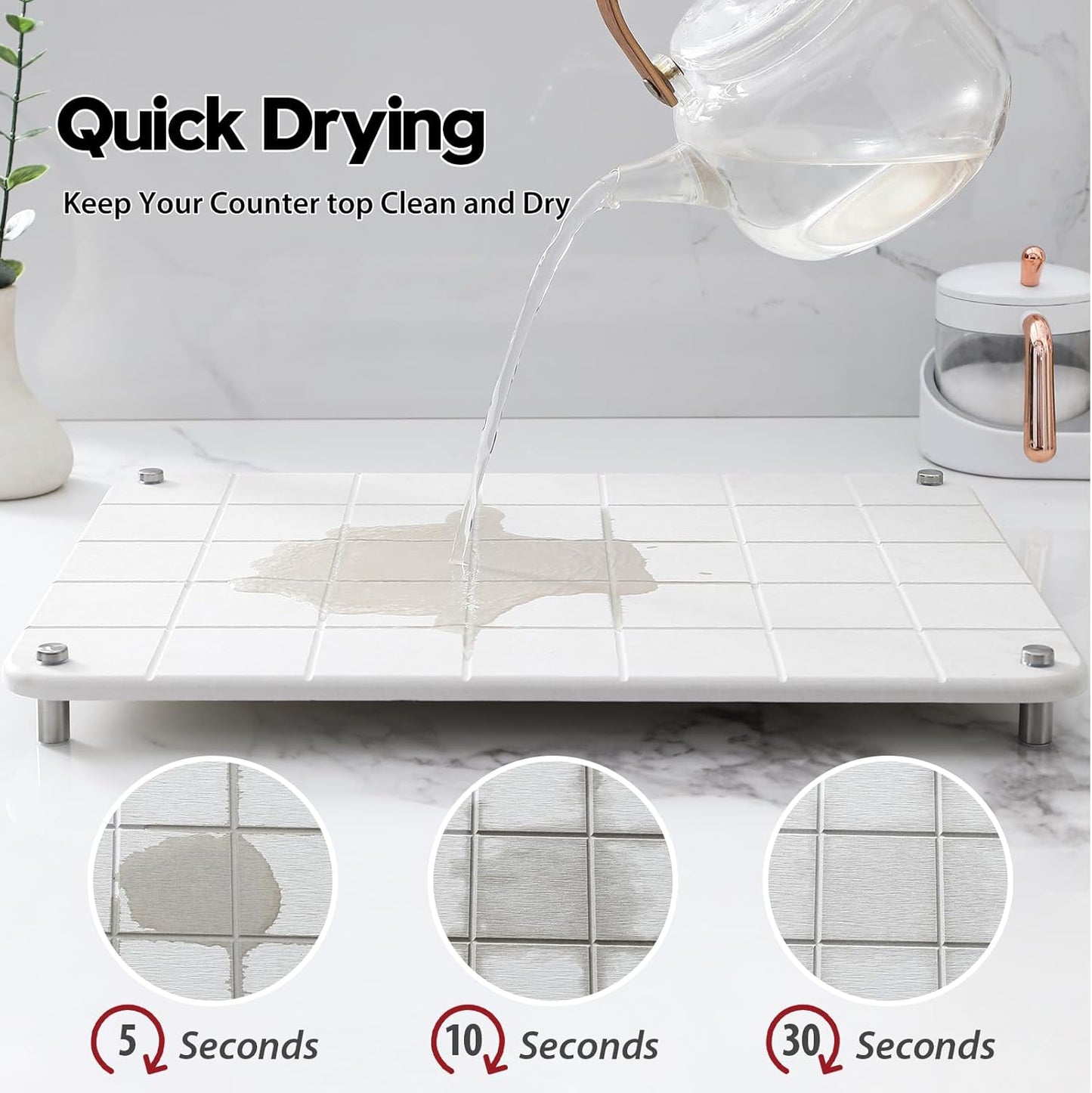 Sink Caddy Kitchen Sink Organizer, Water Absorbing Stone Tray for Sink,Diatomite Bathroom Counter Tray,Faucet Drying Mat Protector Coaster Soap Dish Rack Riser Vanity Dispenser Sponge Holder,10" x 4"