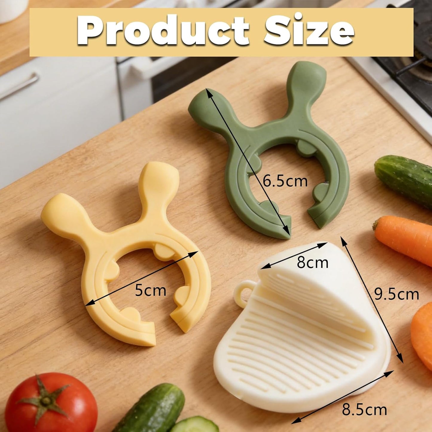 4 PCS Multifunction Silicone Pot Handle Spatula Rack & 2pcs Silicone Oven Mitts, Non-Slip Deer Antler Spoon Holder Stove Organizer Kitchen Gadgets for Pot Handles, Steam Releaser(Green, Yellow)