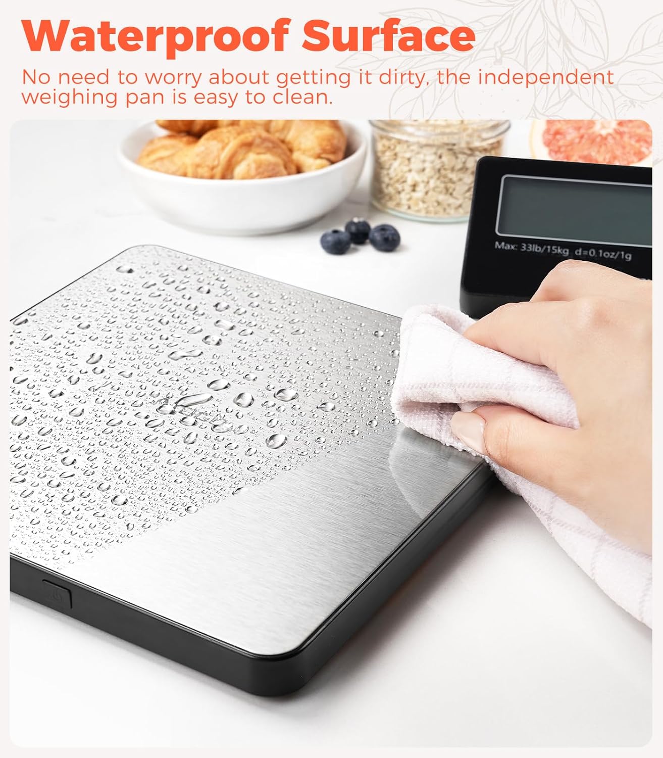 Atogou Upgraded Wireless Food Scale, 33lb/15kg Kitchen Scale with Detachable Display & Larger Platform, 0.1oz/1g, 9 Units, Counting Function, Stainless Steel, for Cooking, Baking, Shipping, Black