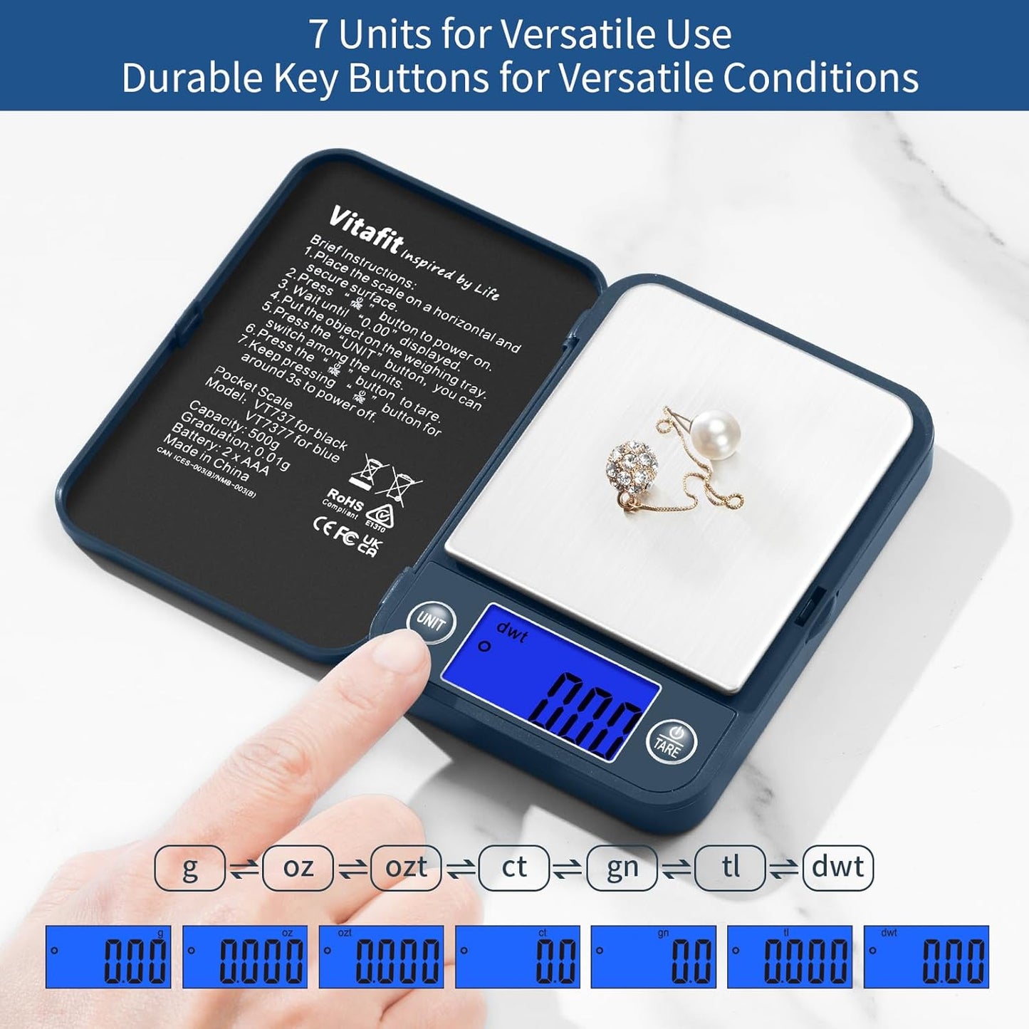 Vitafit 500g Digital Pocket Scale,High Accuracy Assured by Scale Professional Factory Since 2001, Gram Scale 0.01g for Multifunction: Lab,Food, Kitchen,Coffee,Jewelry; Black