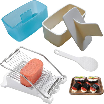 Spam Musubi Mold, 4 Pcs Musubi Maker Kit Spam Slicer Musubi Press Sushi Rice Onigiri Mold Set Egg Cutter for Luncheon Meat Hot Dog Cheese Strawberry Lunch Bento