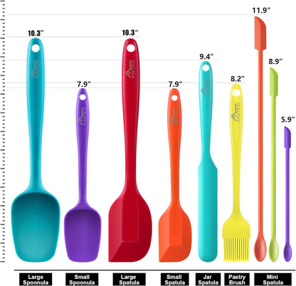 HOTEC 600℉ Heat Resistant BPA-Free Silicone Rubber Spatula Set,Kitchen Cooking Spatulas, Baking, Mixing for Non Stick Cookware, Dishwasher Safe, Set of 5, Khaki