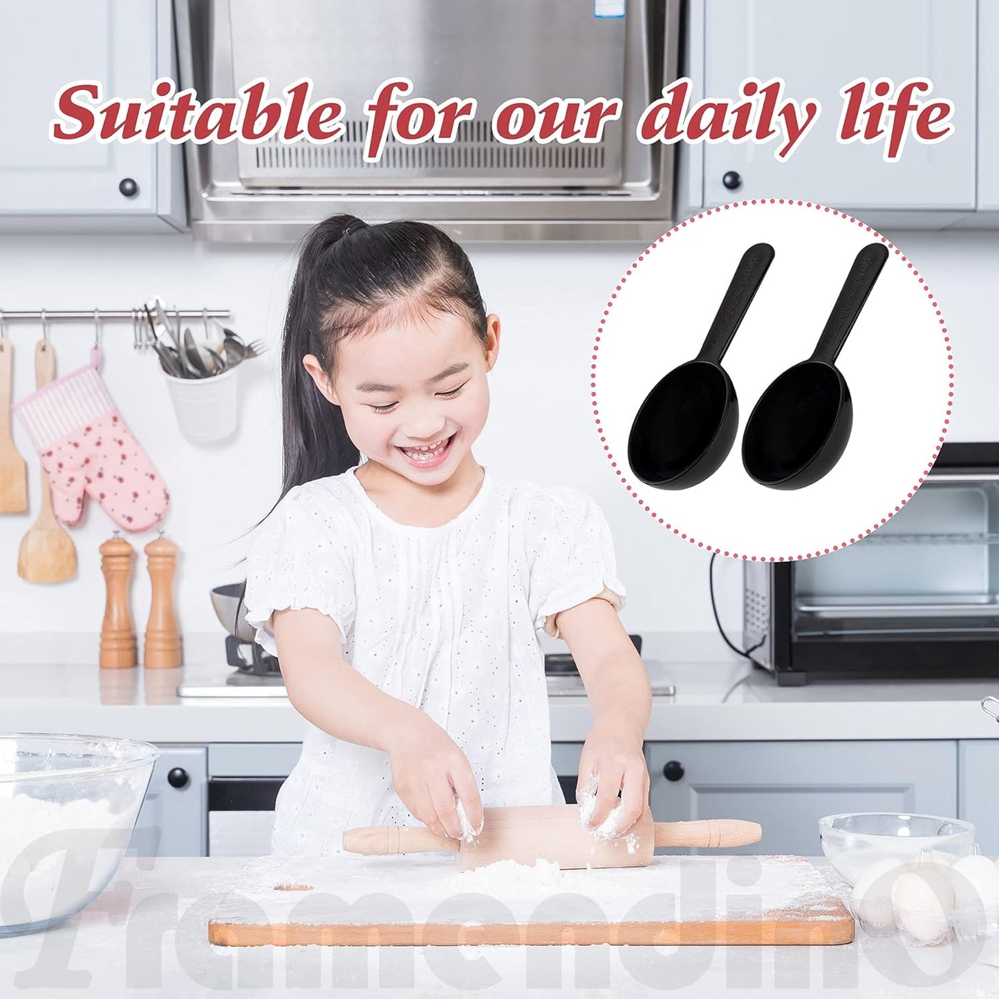 Framendino, 5 Pack Plastic Coffee Measuring Spoons Short Handle Scoops for Tea Sugar Cereal Milk Powder Spices Black 7g