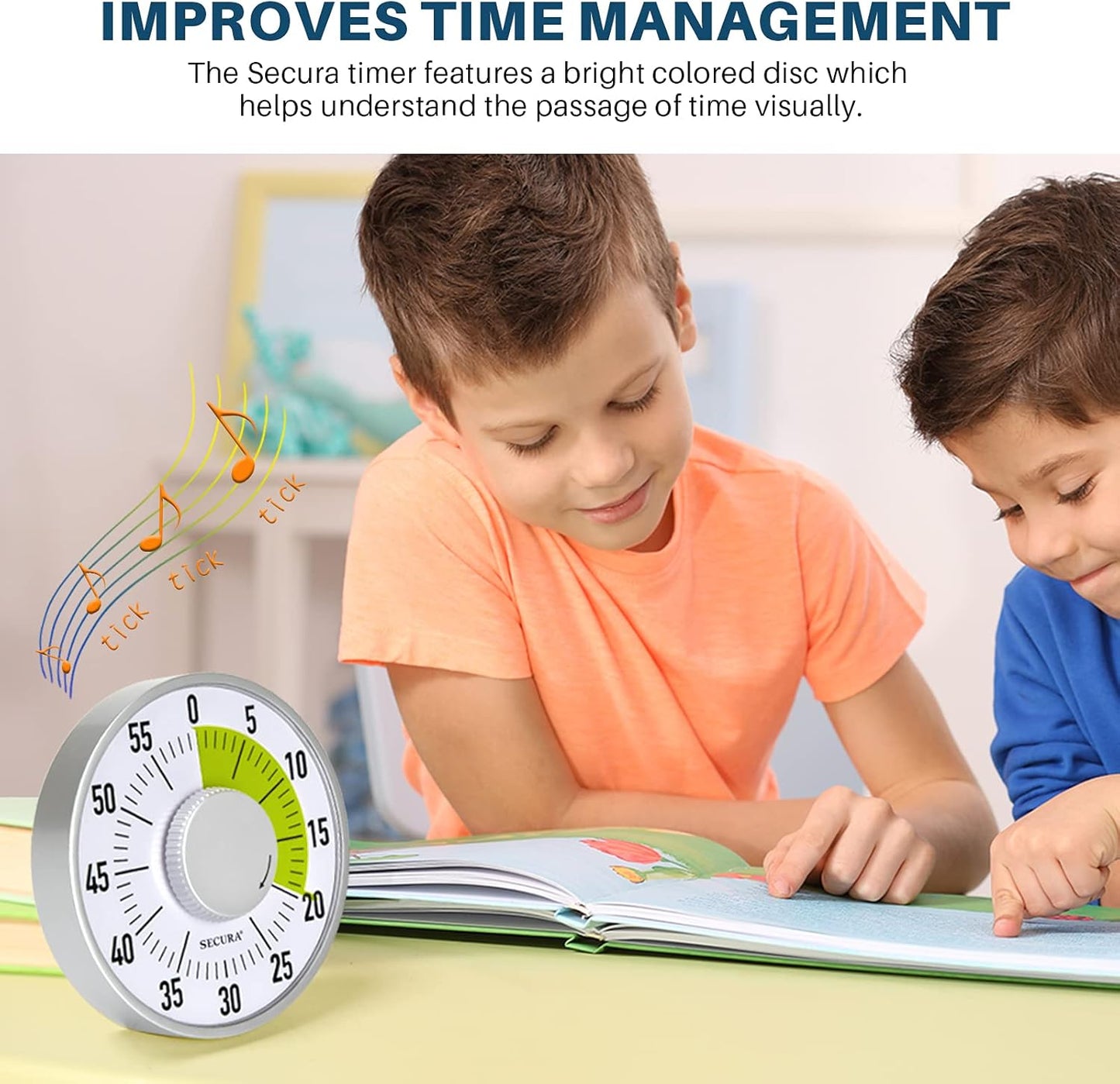 Secura 60-Minute Rainbow Visual Timer 6-Inch Mechanical Countdown Timers for Teaching, Meeting, Cooking, Working - Timer for Kids with Magnetic Backing (Blue)