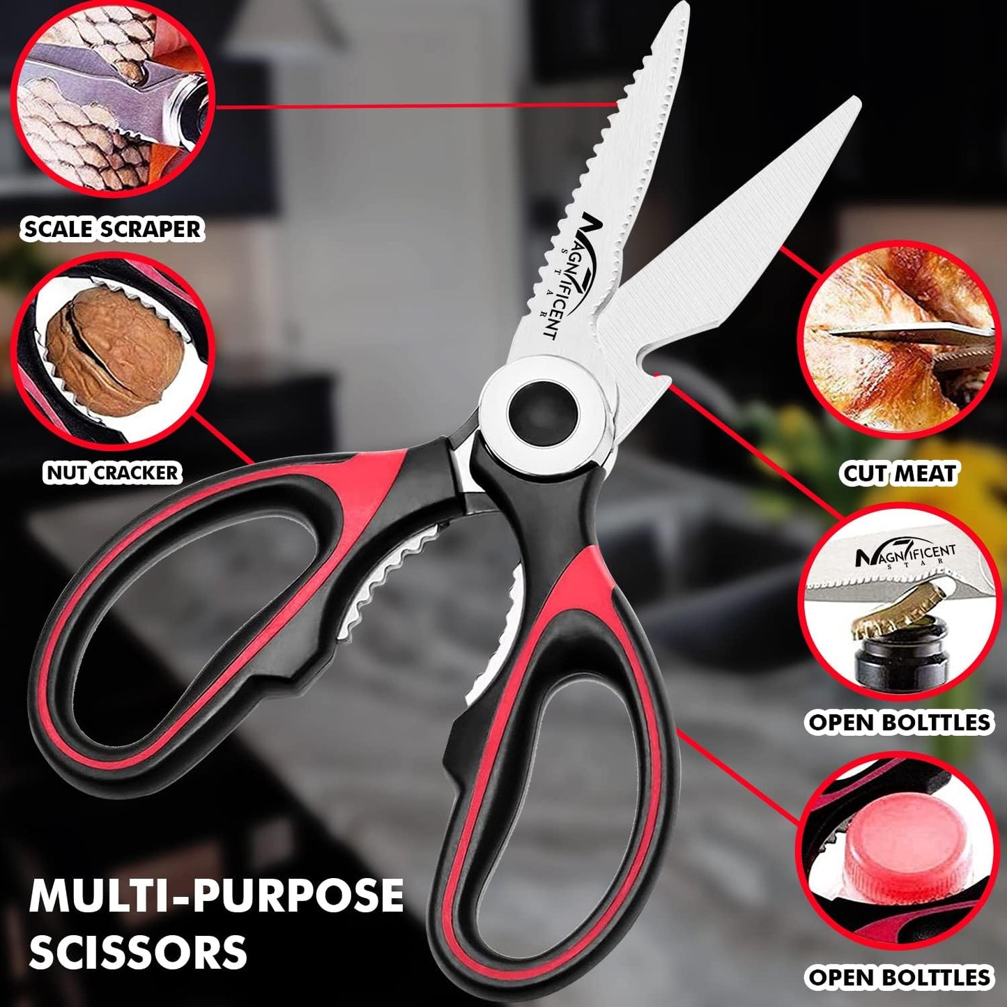 Professional Kitchen Scissors Heavy Duty - Multi-Purpose Kitchen Shears for Meat, Poultry, Food - Stainless Steel Cooking Scissors - Dishwasher Safe Culinary Shears
