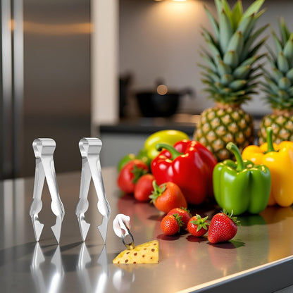 2Pcs Multi-Functional Fruit & Vegetable Stem Remover Clip, Strawberry Huller, Pineapple Eye Remover, Kitchen Gadget, Silver Stainless Steel Handle