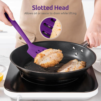600ºF Heat Resistant Slotted Turner: U-Taste 13.6in Silicone Kitchen Spatula Flipper, 3.74in Wide Food Grade Flexible Thin Rubber Cooking Utensil for Egg, Pancake, Cookie in Nonstick Cookware (Red)