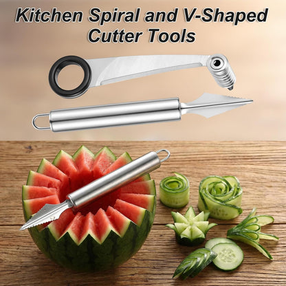 Kitchen Spiral, 2Pcs Vegetable Spiral Cutter and Fruit Carving Tool Spiralizer Cooking Tools for Potatoes Cucumbers Melons Tomato Veggie Engraving
