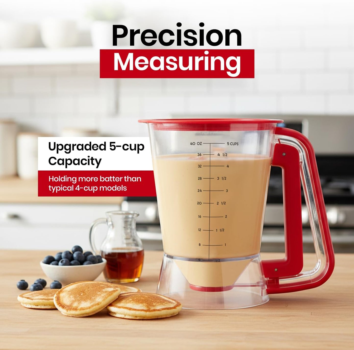 Eggssentials - Pancake Batter Dispenser with 5-Cup Capacity - Waffle Batter Dispenser for Pancakes, Cupcakes & Crepes, Easy-Squeeze Handle, Dishwasher Safe - Black Pancake Dispenser