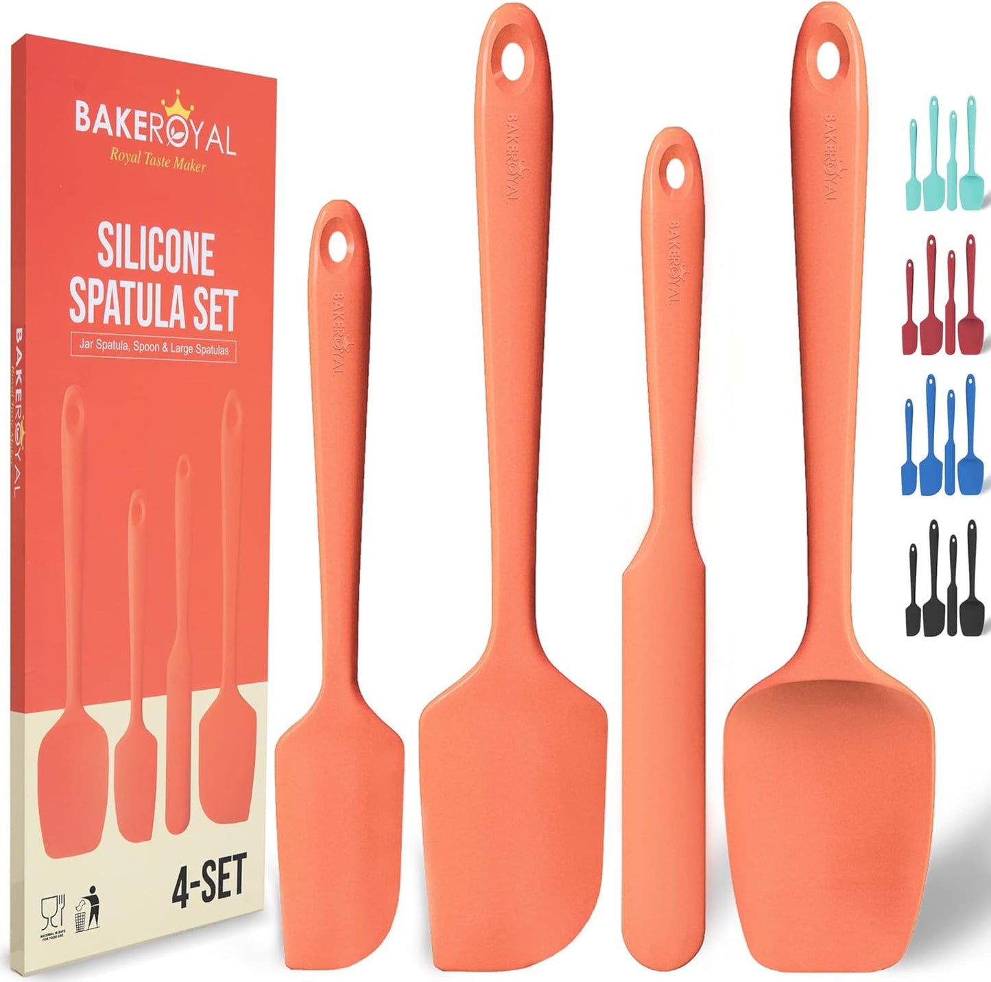 BakeRoyal Silicone Spatula Set - 4-Piece Rubber Spatulas Silicone Heat Resistant 600°F for Everyday Task - Seamless Design Kitchen Spatulas for Nonstick Cookware - Royal Blue