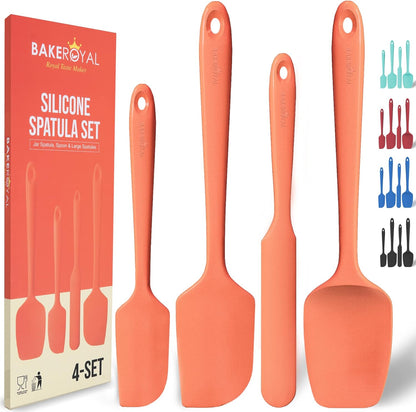 BakeRoyal Silicone Spatula Set - 4-Piece Rubber Spatulas Silicone Heat Resistant 600°F for Everyday Task - Seamless Design Kitchen Spatulas for Nonstick Cookware - Royal Blue