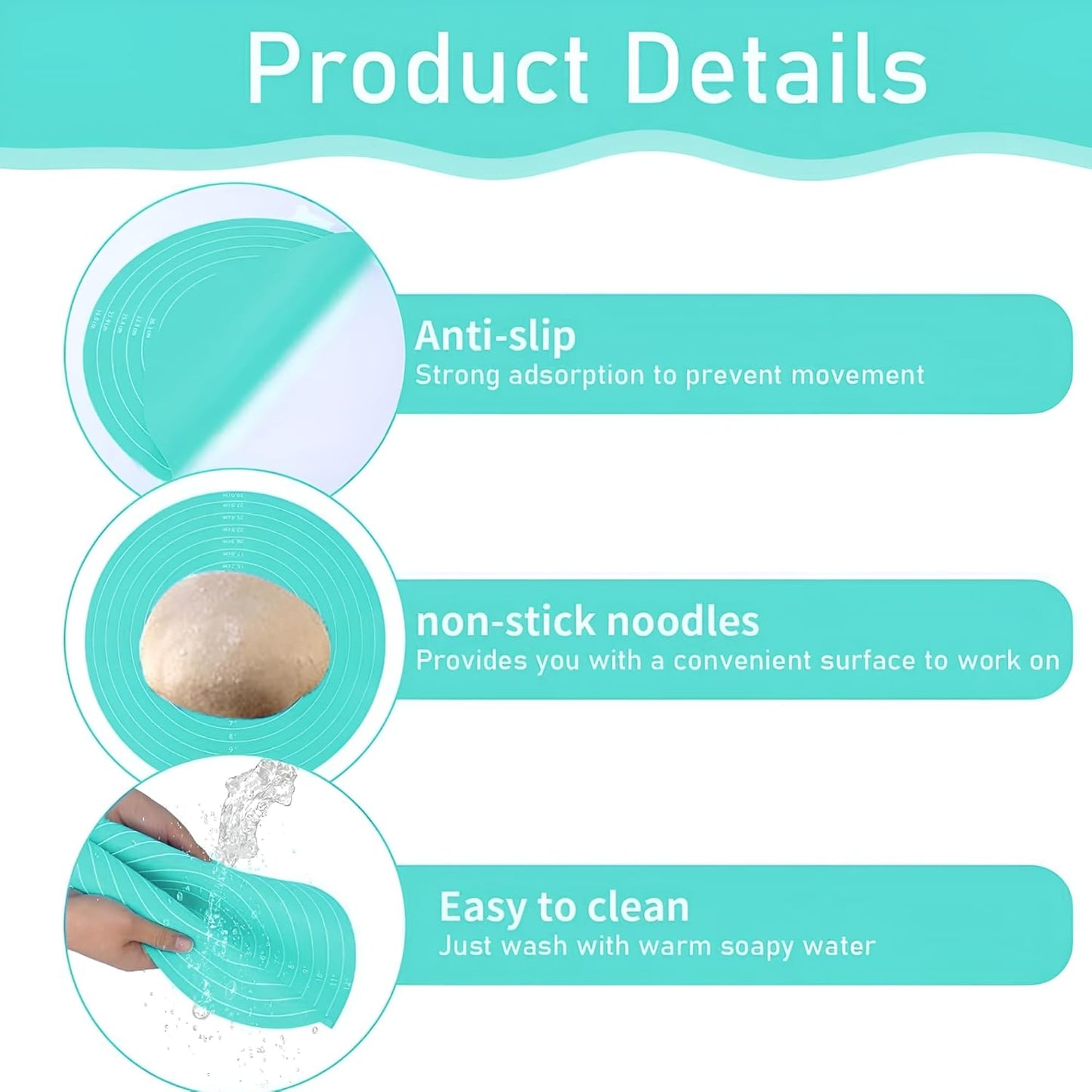 2-Piece Silicone Baking Mat Set with Rolling Pin, Extra Thick Non-Stick Pastry Mats with Measurements, 12-Inch Dough Rolling Mats with Raised Edge for Baking