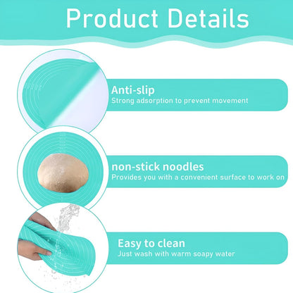 2-Piece Silicone Baking Mat Set with Rolling Pin, Extra Thick Non-Stick Pastry Mats with Measurements, 12-Inch Dough Rolling Mats with Raised Edge for Baking