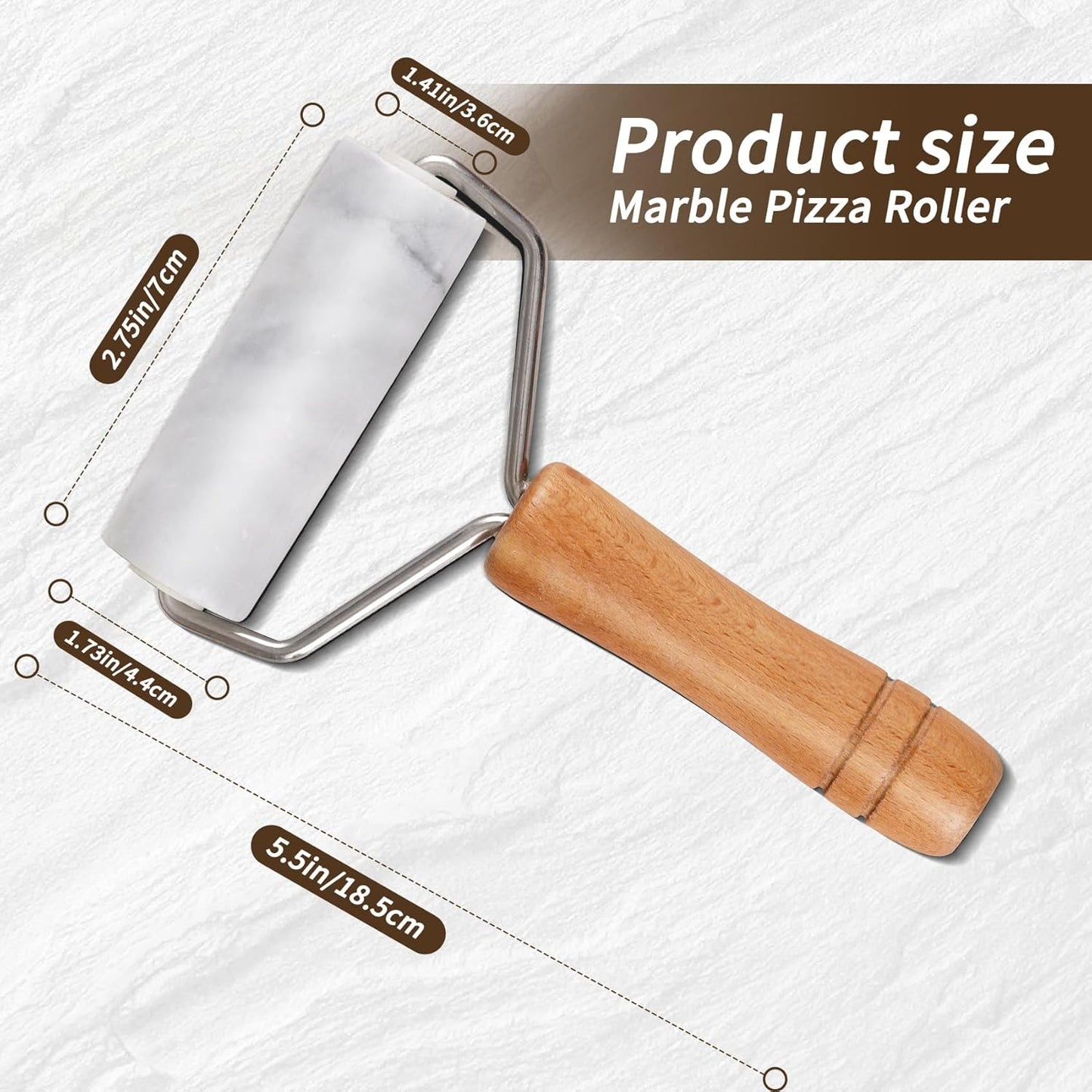 Small Marble Rolling Pin Pizza Roller with Dough Scraper Cutter, Marble Roller Non-Stick T-Type, For Cake Baking Tortilla Fudge Pizza Cookies and Other Kitchen Baking Cooking(White)